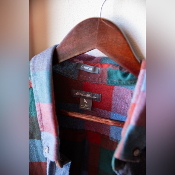 Eddie Bauer blue + red button-down flannel - Picture 2 of 5